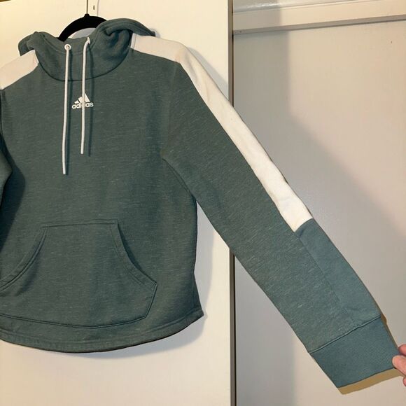 Adidas Small Hooded Drawstring Womens Sweatshirt Green White EUC - Picture 3 of 10